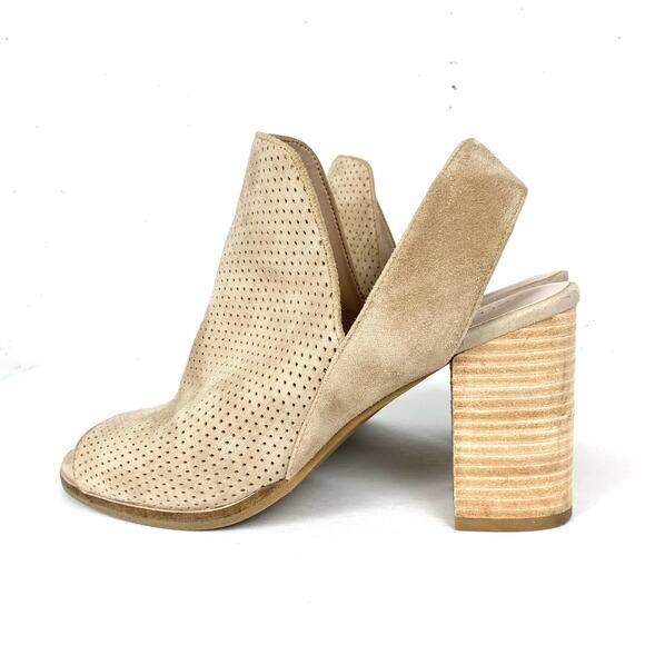 Cole Haan Grand OS Callista Tan Suede Perforated Bootie Block Heel Peep Toe 8 - Picture 6 of 11
